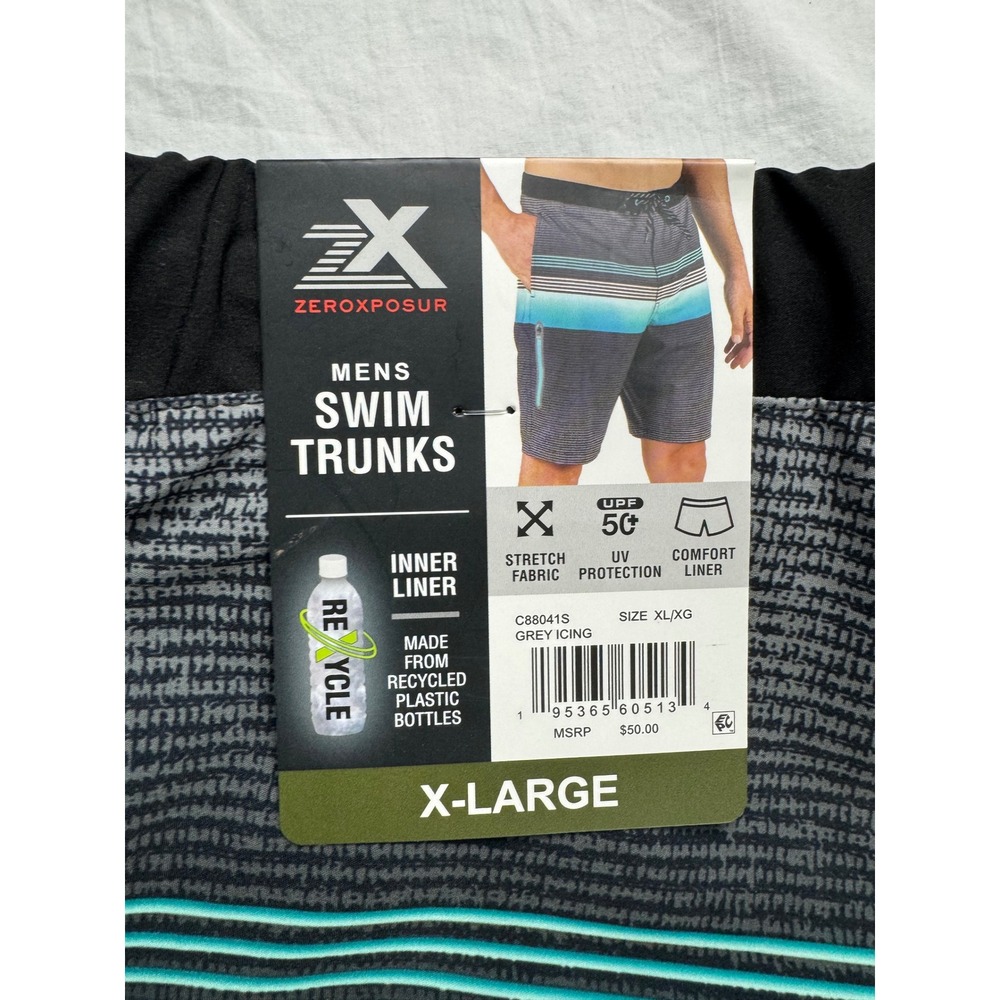 ZEROXPOSUR Mens Swim Trunks Board Shorts XL Grey Icing Recycled Liner Zip Pocket - Picture 2 of 13